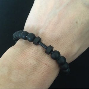 Frosted Black Beaded Dumbbell Bracelet